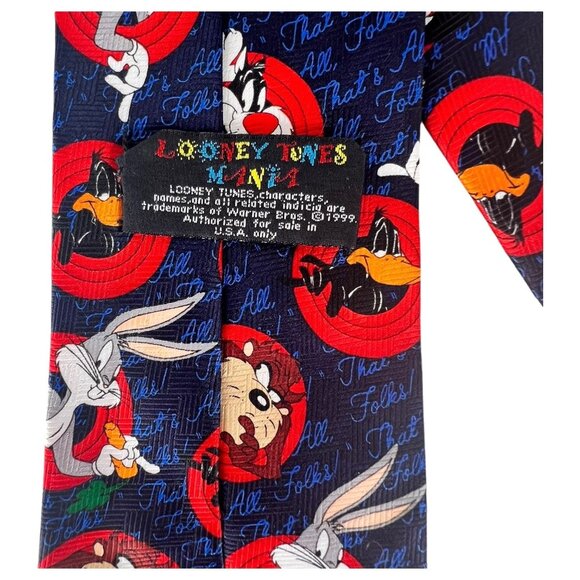 1999 Looney Tunes Character Tie Bugs Bunny Tasmanian Devil  Blue Polyester Korea - Picture 6 of 7